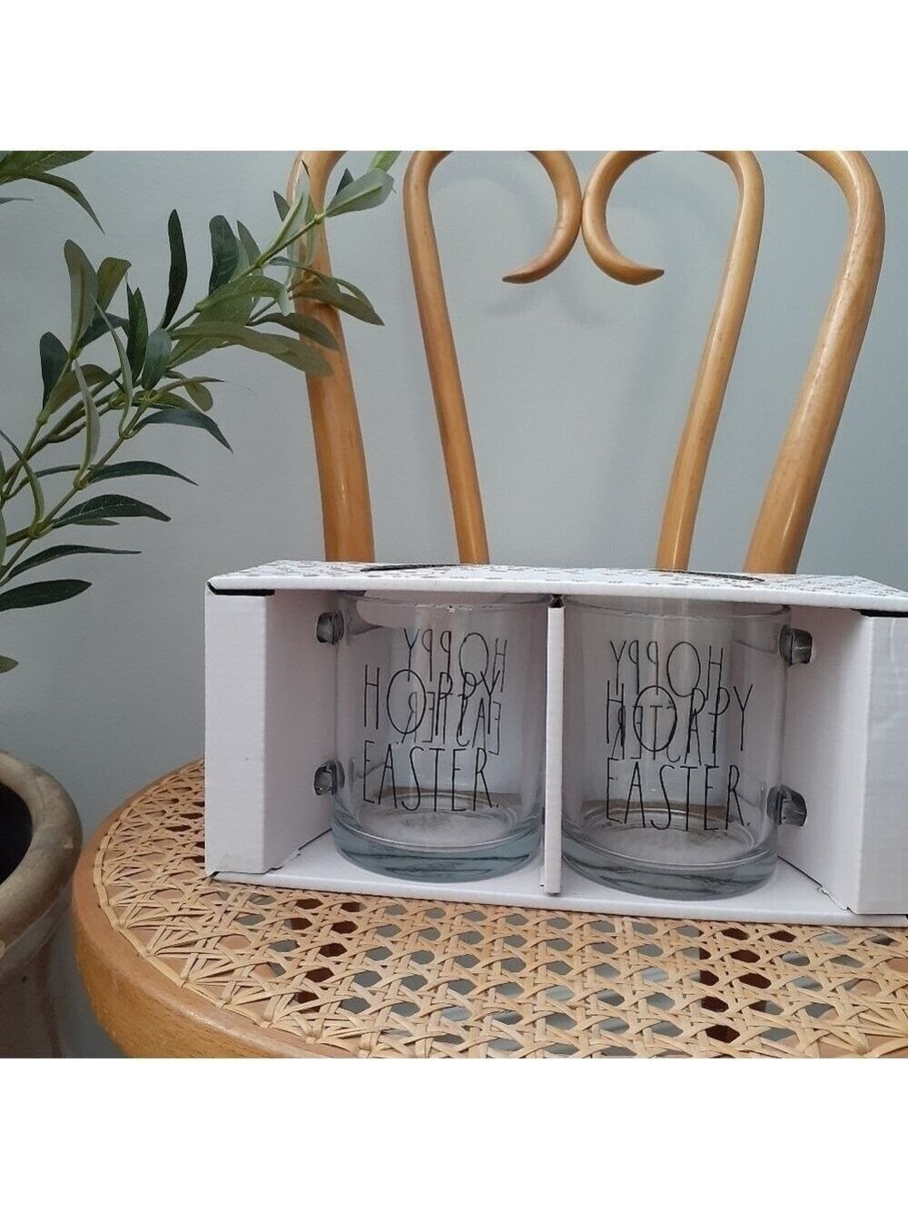 BNIB Rae Dunn Hoppy Easter Clear Glass Mugs